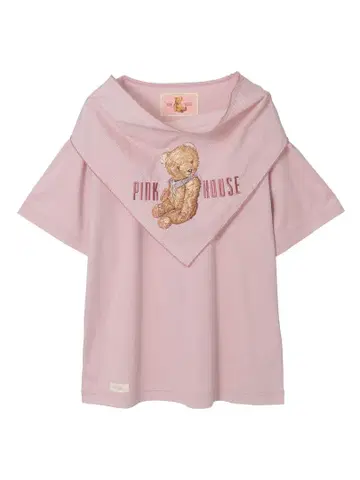 PINK HOUSE 테디베어 자수 깅엄 체크 반다나 포함 티셔츠