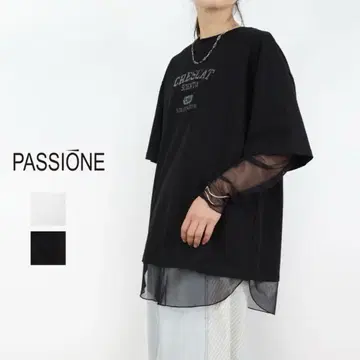 미사용 PASSIONE 시어 레이어드 스타일 로고 T셔츠