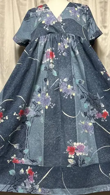 유카타 리메이크 카슈쿨풍 A라인 롱 원피스 (면) 리본 벨트 포함