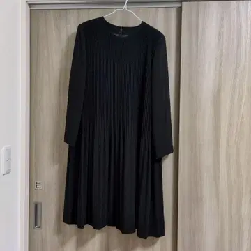 포멀 블랙 플리츠 긴팔 원피스