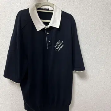 LV 자수 숏 슬리브 코튼 블렌드 피케 셔츠