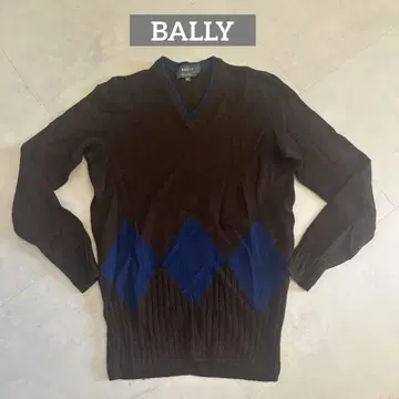 BALLY 브라운 블루 아가일 V넥 스웨터 42 니트