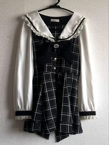 LIZLISA 세일러 카라 셋업 블랙 체크