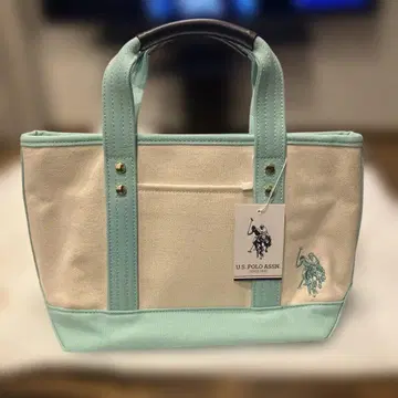 [ 미사용 새상품 ] U.S. POLO ASSN. 토트백 아이보리/민트