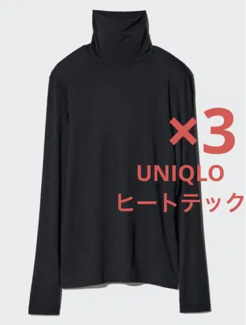 남성용 UNIQLO 히트텍 M 사이즈 블랙 터틀넥 긴팔 티셔츠
