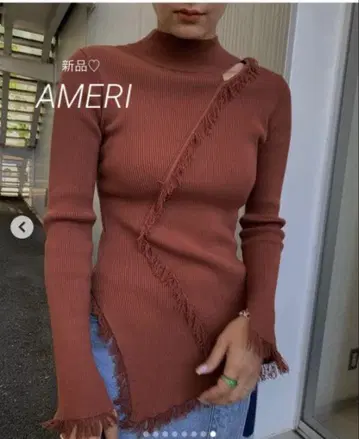 새상품 AMERI 아메리 2WAY FRINGE KNIT TOP 브라운