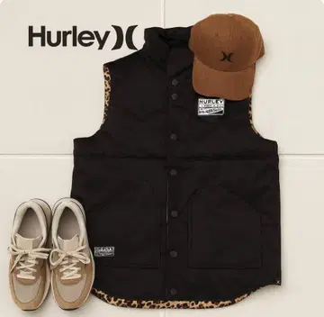 J1224@ HURLEY 충전솜 레오파드 디자인 베스트 L 블랙
