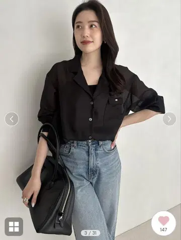 아뉴앙스 시어 테일러드 셔츠 BLK S 사이즈