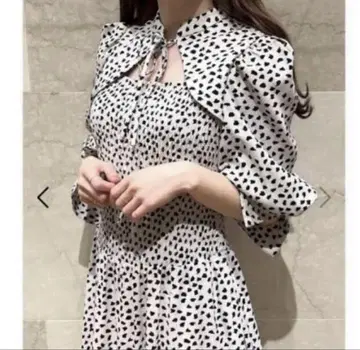 표범 무늬 원피스 데콜테 오픈 도트 프린트 원피스