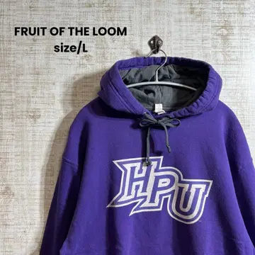 FRUIT OF THE LOOM HPU 로고 보라색 후드 부착 맨투맨