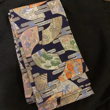 가격 인하! 후쿠로 오비에서 리메이크한 금채 부채 문양 전통 반폭 오비