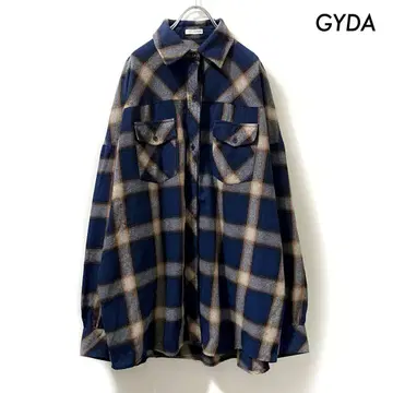 GYDA 제이다 볼륨 슬리브 BIG 체크 셔츠 네이비