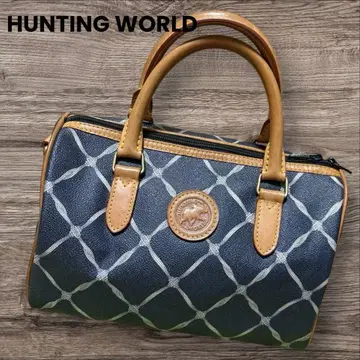 HUNTING WORLD 네이비 합성 피혁 미니 보스턴 핸드백