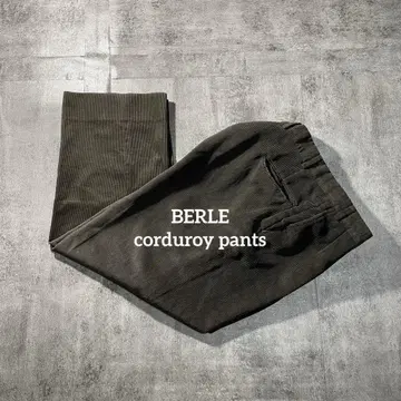 BERLE 다크 그린 코듀로이 투 턱 팬츠