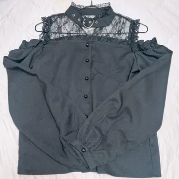 마즈 초커 하트버클 오프숄더 블라우스 지뢰계 양산형