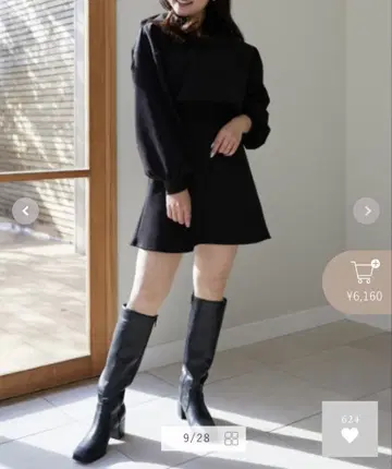 마제스틱 레곤 후드 맨투맨 플레어 원피스 블랙