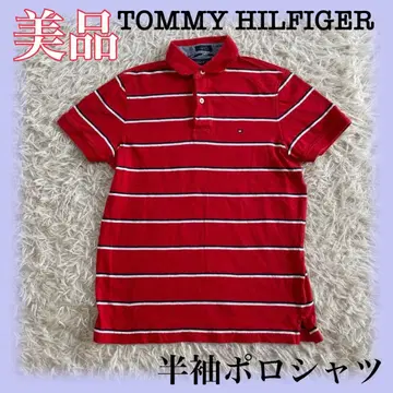 TOMMY HILFIGER 코튼 반팔 피케 셔츠 반팔 보더 셔츠
