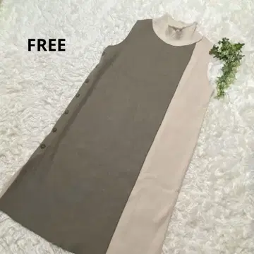 바이컬러 하이넥 슬리브리스 원피스 오버롤 스커트 두꺼운 원단 FREE