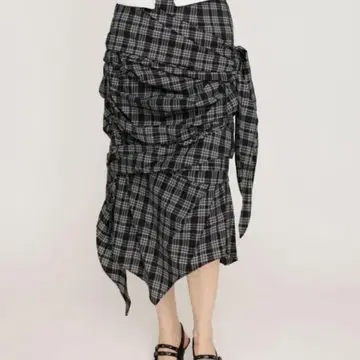SLY TUCKED TIE 스커트 롱 스커트 체크 무늬 체크