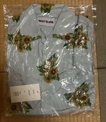 해바라기 무늬 스카이블루 하와이안 셔츠