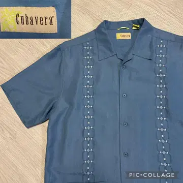 쿠바베라 CUBAVERA 자수 레이온 폴리 오픈 카라 셔츠