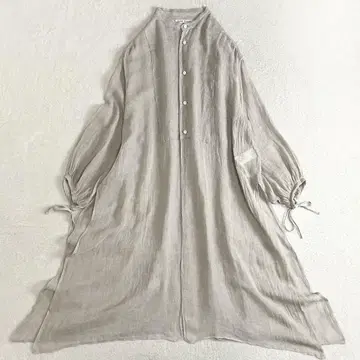 리암 플라주 린넨 셔츠 시어 원피스 밴드 카라 베이지 일본제