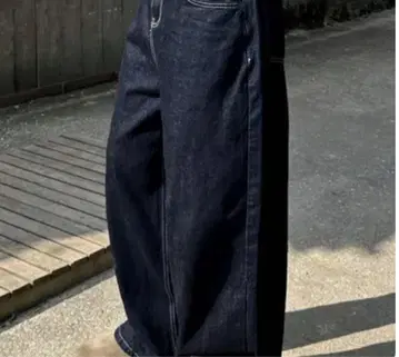 다크 블루 데님 와이드 팬츠