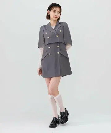 REDYAZEL 케이프 디자인 숏 자켓 미니 오버롤 스커트