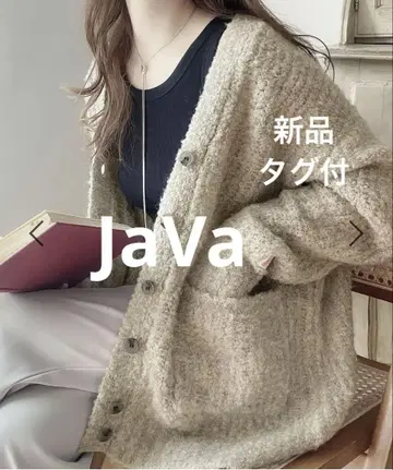 자바 JAVA 부클레 V넥 가디건 베이지 L 사이즈