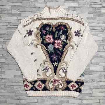 used 꽃무늬 고져스 라미 코튼 니트 하이넥 vintage