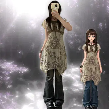 00s coquette 페어리 그런지 모리걸 튜닉