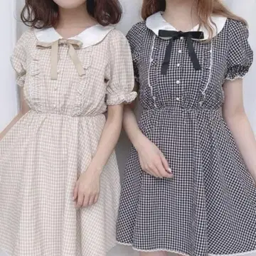허니시나몬 깅엄 체크 원피스