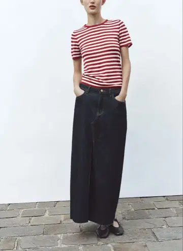 ZARA 스트라이프 니트 숏 슬리브 상의 새상품
