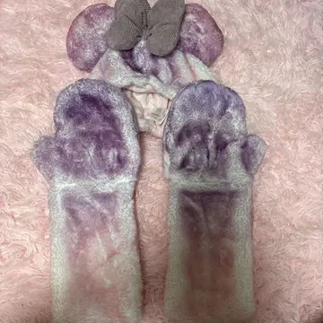 디즈니 미니 장갑 모자 머플러 핑크 보라색 겨울 복슬복슬 리본