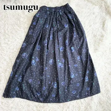 tumugu 정가 2만 도트 플라워 프린트 롱 스커트 면 100% 꽃무늬