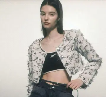 MELT THE LADY cropped tweed jacket white