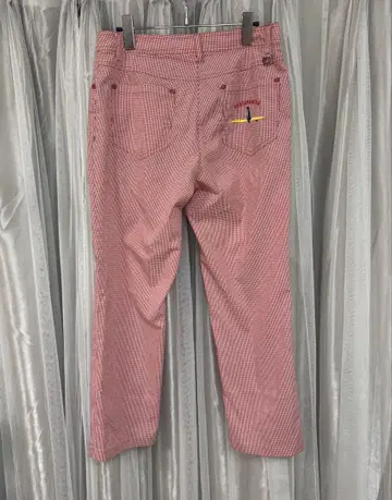 새상품급 Munsingwear 자수 얇은 소재 깅엄 체크 스트레치 팬츠