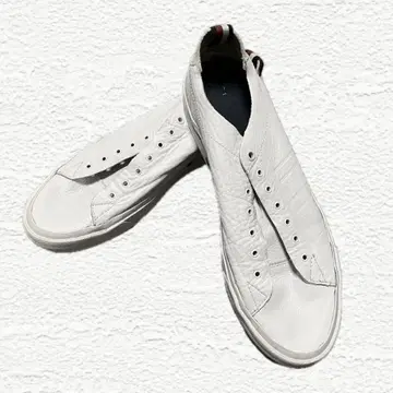 TOMMY HILFIGER 남성용 스니커즈 화이트 끈 없음