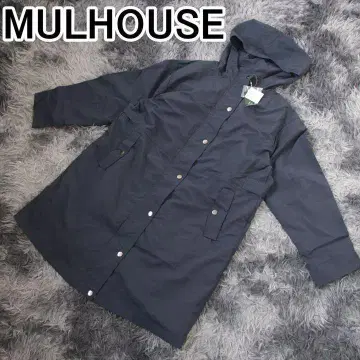 MULHOUSE 롱 코트 네이비 얇은 소재 여성용 후드 택