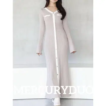 MERCURYDUO 바이컬러 리브 머메이드 니트 원피스