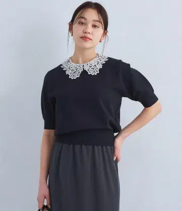 그린 라벨 릴랙싱 옷깃 레이스 2WAY 숏 슬리브 니트