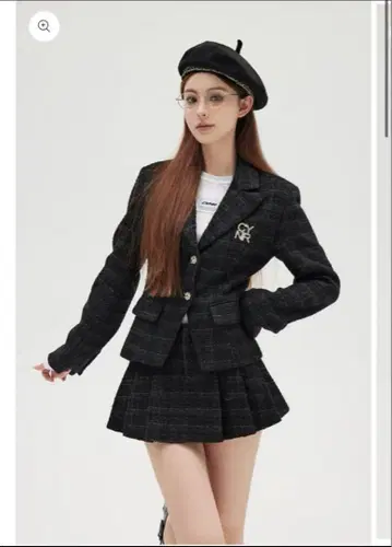 블랙 체크 무늬 셋업