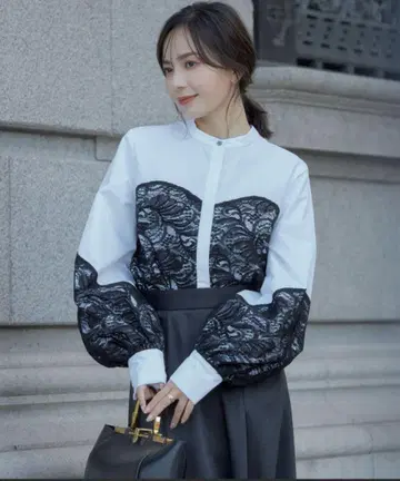anuans 웨이브 레이스 도킹 블라우스