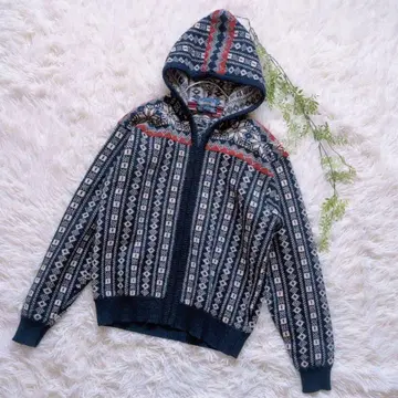 쉽스 뮤지엄 니트 후드 후드티 모 100% 네이비 베이지