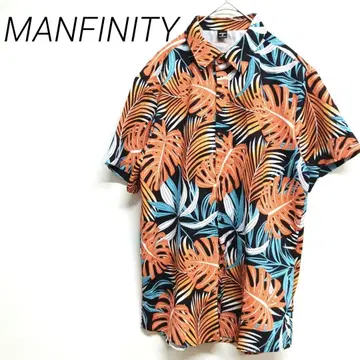 MANFINITY 트로피컬 패턴 하와이안 셔츠 M 리조트 전면 버튼