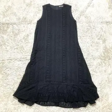 누키테파 롱 원피스 최근 모델 컷워크 레이스 플레어 블랙