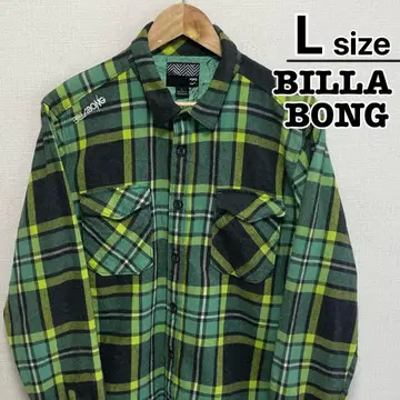 BILLABONG 플란넬 셔츠 L 그린 체크 무늬 USA 구제 의류