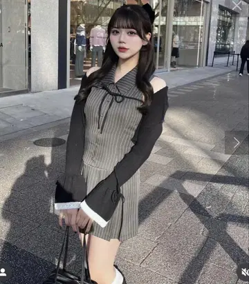 올리브데올리브 슬리브리스 셔츠 미니 원피스 차콜 그레이