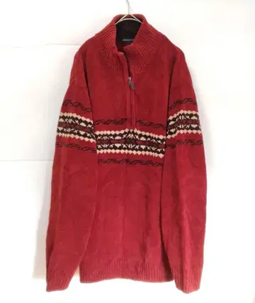 VINTAGE CLUB 집업 니트 스웨터 빨간색 하프 지퍼 니트