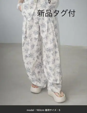 chuclla 린넨 블렌드 빈티지 플라워 와이드 슬랙스
